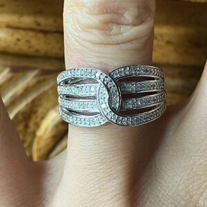 Natural White Diamond Sterling Silver Ring Size 7